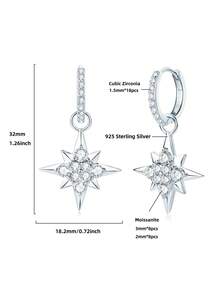 XUJIA 1 Pair 925 Sterling Silver Moissanite Pendant Earrings, Elegant Sparkling 3mm And 2mm Round Moissanite Star Earrings, Jewelry Gift For Women Anniversary Birthday - EMO-354 - View 8