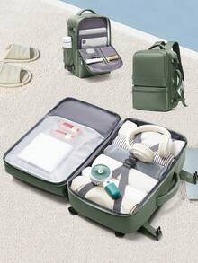 男女通用旅行背包，符合航空公司个人物品携带规定，14/15.6英寸防盗笔记本电脑背包，带耳机插孔，防水大学生书包，大容量商务笔记本电脑包 - 軍綠色 - 查看 8