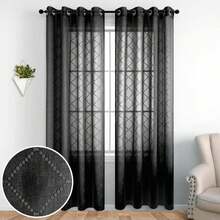 KOUFALL Black Curtains 108 Inches Long For Living Room 2 Panels Grommet Light Filtering Semi Sheer Drapes For Bedroom 52x108 Inch Length - ColorA - 查看 2