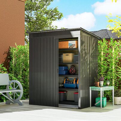 Outsunny 5.2' X 3.5' Outdoor Storage Shed, Easy To Assemble Metal Garden Shed, Waterproof Tool Storage House With Vents And Sliding Door, For Backyard, Lawn, Patio, Dark Grey