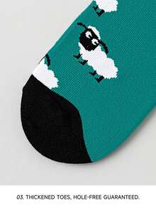 1双男士绿色卡通可爱绵羊图案个性化艺术设计透气船袜，适合旅行、居家、办公、节日礼物 - 彩色 - 查看 6