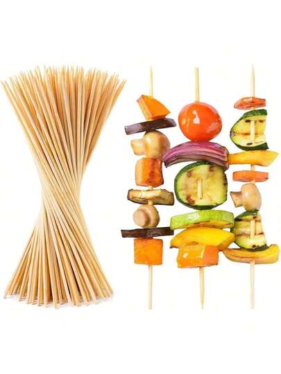 Juego de 300/200/100/10 piezas de pinchos de bambú de alta calidad - Pinchos reutilizables para asar a la parrilla, adecuados para barbacoa, parrilla, manualidades y fiestas - Excelentes para carne, verduras, frutas y mariscos - Artículo esencial de cocina, accesorio de parrilla y suministros para fiestas