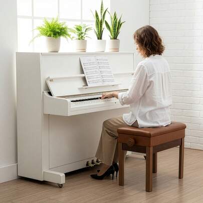 Adjustable Piano Bench With Storage 19.3''–23.2'', Padded Keyboard Stool With 21''x12.6'' Seat & Hidden Compartment, Piano Stool For Upright & Digital Piano