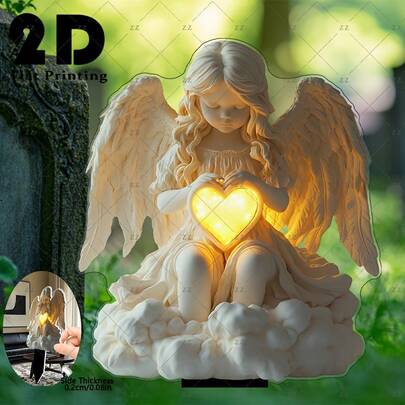 1pc Eternal Light Angel Garden Stake - Solar Powered Glowing Heart Shaped Grave Decor, Suitable For Garden Decoration