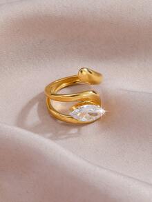 1枚时尚奢华不锈钢不对称几何立方氧化锆戒指，适合日常佩戴、派对、生日、订婚等场合。 - 金色 - 查看 11