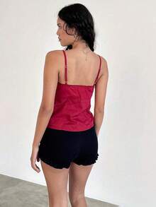 Women's Bow Cami Tank Tops Summer Sleeveless V Neckline Camisole Plain Tank Tops - Red - View 4