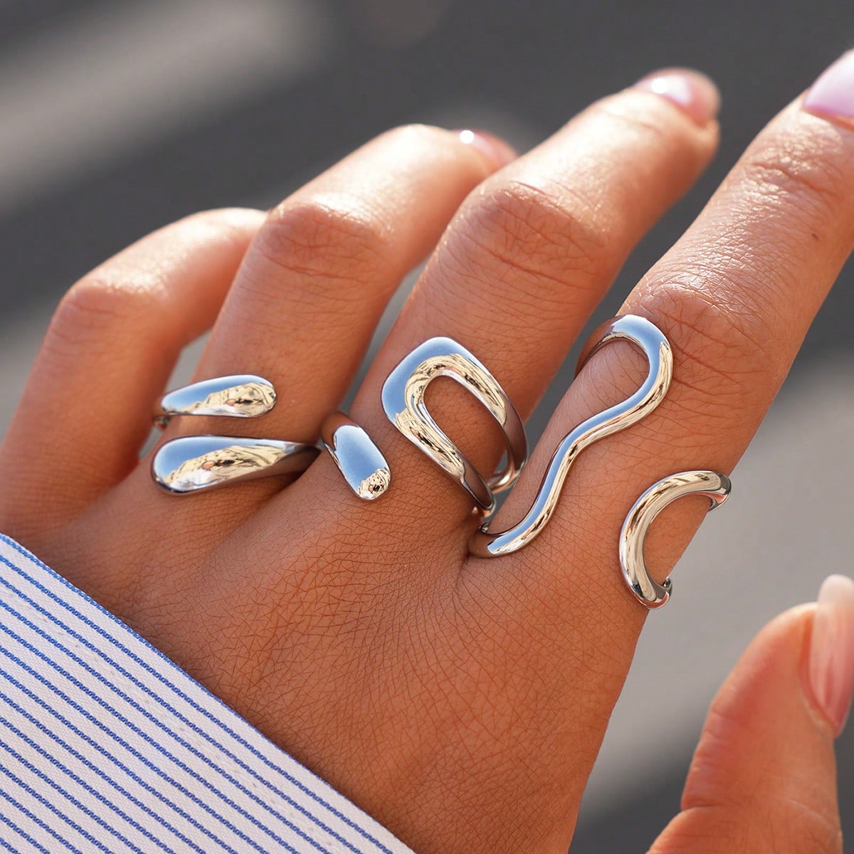 Piezas/1 pieza Anillos apilables de acero inoxidable grueso para mujeres, anillos de nudillo abiertos exagerados chapados en oro de 18K