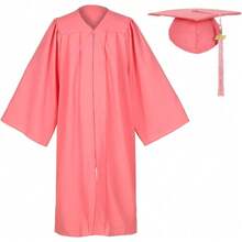 2026 Unisex Matte Graduation Gown And Cap Set With Tassel For Middle High School Bachelor - Pink - View 7