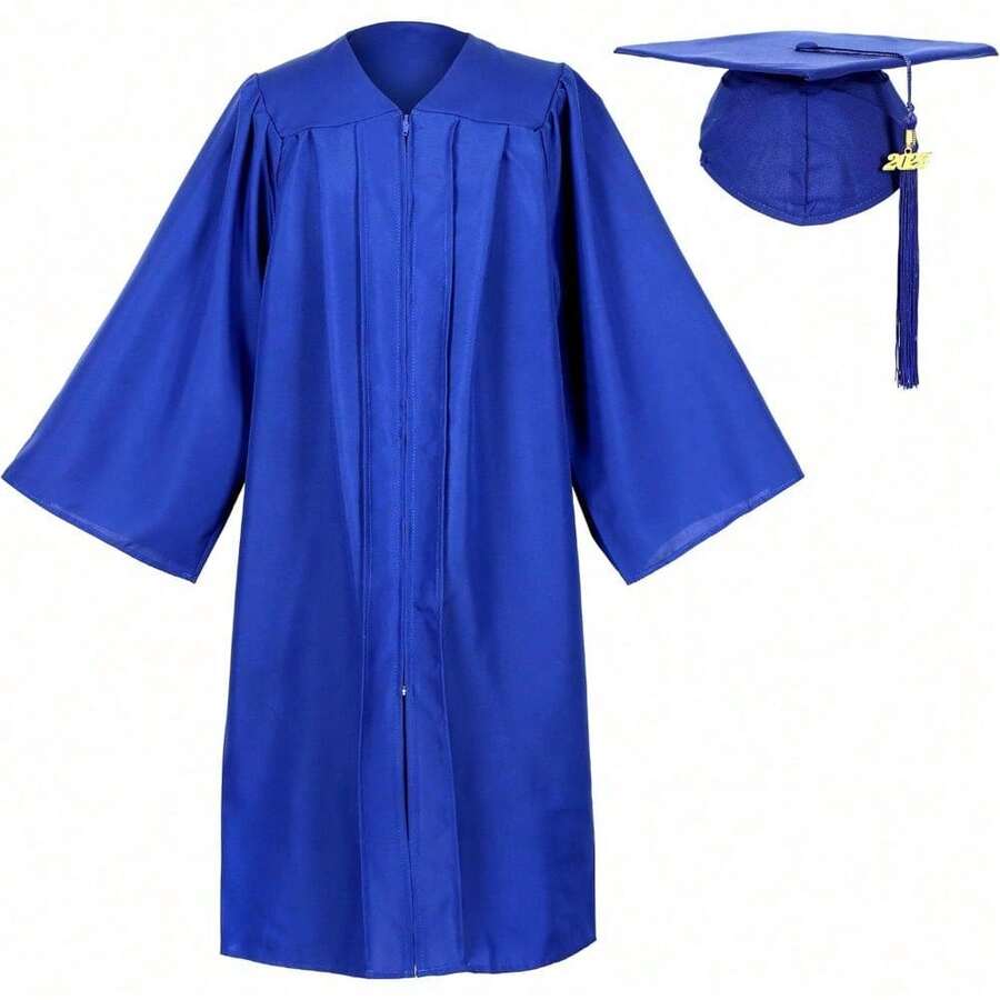 2026 Unisex Matte Graduation Gown And Cap Set With Tassel For Middle High School Bachelor - Royal Blue - View 1