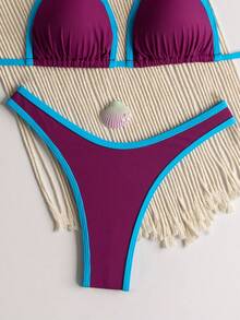 RWX VEST Triangle Bikini With Contrasting Trim And Adjustable Tie 2025 XX574 - Rosa Roja - Ver 2