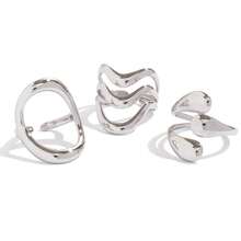 Frminee 3pcs/Set Stackable Geometric Silver Stainless Steel Ring Set, Women Daily Wear Jewelry, Everyday Accessory And Gift - Silver Style 3 - View 7