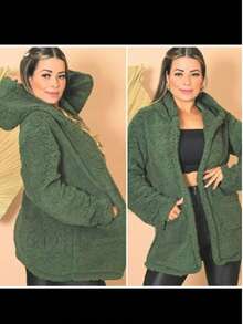 Simple Casual Party Woolen Fabric Fuzzy Coat Everyday Winter - Army Green - View 4