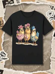 Lustiges T-Shirt mit Hühnermotiv im Street-Hip-Hop-Stil, atmungsaktiv, Kunstdruck - Schwarz - Übersicht 1