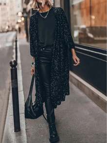 New Year's Party Night Out Black Sequin Oversized Kimono Cardigan - 黑色 - 查看 2