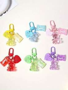 Transparent Bear Keychain, Candy Heart Pendant, Suitable For Phone, Bag, Earphone Case, Cute Stationery, Student Gift - A - View 2