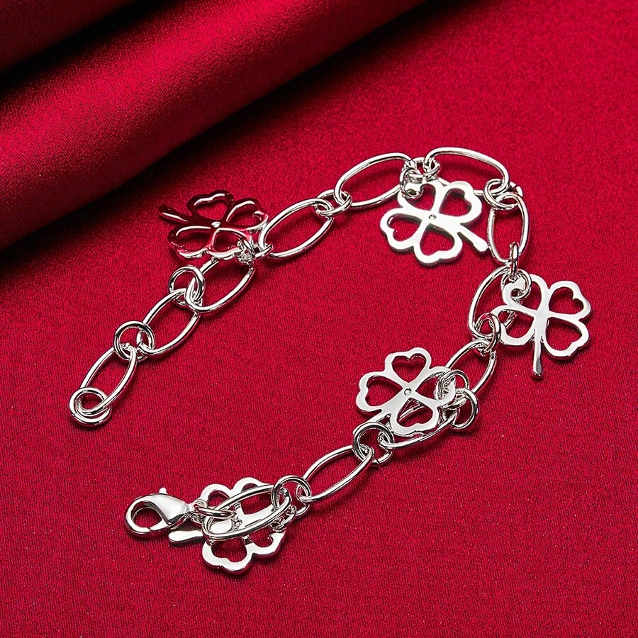 925 Sterling Silver Plated Five Flowers Bracelet Chain For Women Fashion Charm Wedding Engagement Party Jewelry - Silver - View 1