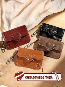 Custom Pu Leather Heart-Shaped Chain Bag - A Simple And Smooth-Textured Rectangular Minimalist Wallet With A Classic And Fashionable Heart-Shaped Keychain Accessory. A Minimalist And Smooth-Textured Rectangular Minimalist Wallet With Personalized Letter Patterns Engraved On Both Sides, Suitable Ofr Daily Use And As A Gift - Multicolor - View 2