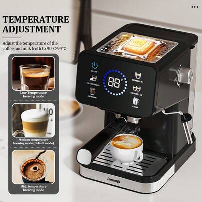  AEOMJK Semi-Automatic Coffee Machine | Touchscreen, Dual Hot And Cold Brew, Steam Capabilities, 20bar Pressure, Espresso Maker, Detachable Tank, US Plug, Modern Style