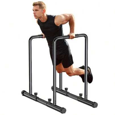 Heavy Duty Adjustable Parallel Bars - Adjustable Height Dip Station Stand With Sturdy Construction, Non-Slip Base & Safety Lock System For Home Gym, Push-Ups, Dips, Triceps Workouts - Ideal For Strength Training, Muscle Building