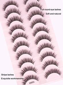 10 Pairs Natural Transparent False Eyelashes, Lightweight Handmade 3D Mink Reusable Lash Strips, Suitable For Girls Daily Commute Wear - Black - View 5