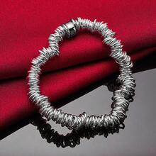 925纯银镀层多圈链手链，男女皆宜，婚礼饰品，时尚首饰 - 銀色 - 查看 3