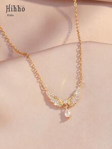 Hihho 1件装奢华天使翅膀水滴项链，独特优雅的颈链，适合约会和工作场合佩戴。 - 翅膀 - 查看 2