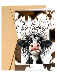 1pc Cute Cow Birthday Card With Envelope - Funny Cow Design With "Happy Birthday" Text, Perfect For Family, Friends - Sets - View 15