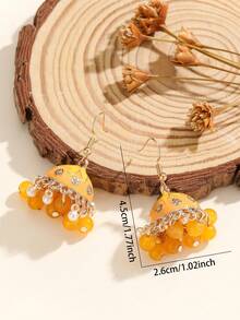 1 Đôi bông tai vàng chạm khắc tinh xảo với hạt ngọc bích và tua rua ngọc trai giả, kiểu dáng tối giản và thời trang, phù hợp cho phụ nữ và bé gái đeo hàng ngày, dự lễ hội, đám cưới và tiệc tùng/Quà tặng trang sức - Thời trang - Xem 3