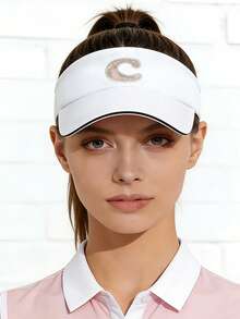 1pc Plain Solid Color Sun Hat With 26 A-Z Letters, Unisex Open-Top Sun Visor Baseball Cap For Summer, Running, Gym, Beach,Outdoor Sun Protection And Sports - White - View 4