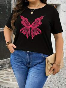 Talla - Camiseta Oversize para Mujer - Top Casual Suave para Uso Diario con Gráfico de Mariposa Rosa Intenso, Camiseta de Cuello Redondo de Corte Holgado para Mujer, Ropa Cómoda para Uso Diario y Ocasiones Especiales en Todas las Temporadas, Camiseta con Estampado Geométrico, Tela No Transparente - Negro - Ver 5