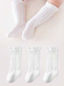 3双儿童泡泡过膝袜，甜美优雅的公主袜，适合搭配连衣裙 - 白色 - 查看 8