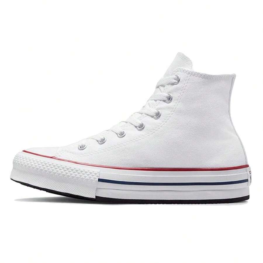 Converse Zapatilla Eva Plaform Alta Lona GS Blanco para niña, con plantilla SmartFOAM acolchada y detalles clásicos Chuck Taylor All Star. La entresuela de plataforma de espuma EVA brinda comodidad y estilo elevado. Ideal para un look urbano y juvenil. - Blanco - Ver 1
