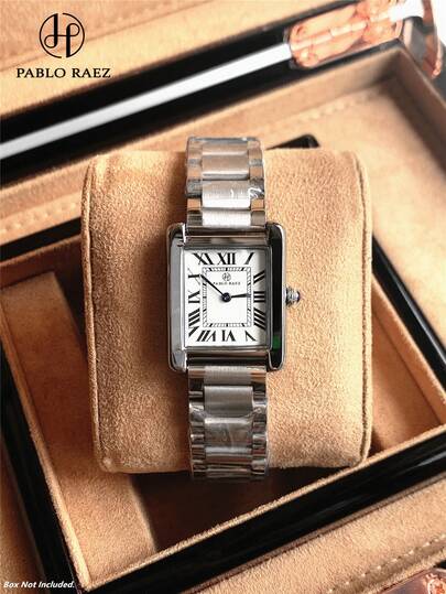  Pablo Raez 女士腕表 1 件装 不锈钢银色 顶级 AAA 品质 女士腕表 奢华正装腕表 IPS 镀层 优雅全新 Montre 长方形 华丽设计 石英表 时尚白色表盘 高品质女士流行方形腕表 50米防水 实心钢表带