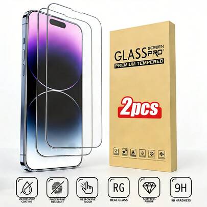 ZYSHI 2pcs White High Definition Tempered Glass Screen Protector - Compatible With IPhone 11/12/13/14/14 Plus/14 Pro/15/15 Plus/15 Pro Max/16/16 Pro Max Series, Scratch Resistant, Easy Installation, Compatible With Phone Cases