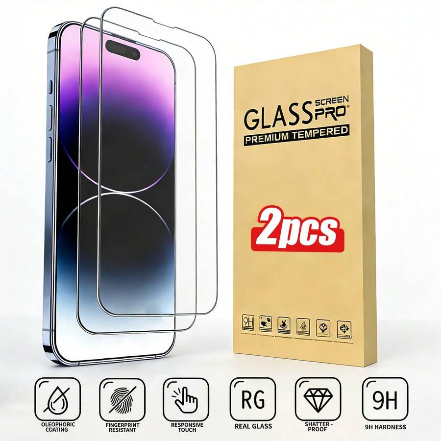 ZYSHI 2pcs White High Definition Tempered Glass Screen Protector - Compatible With IPhone 11/12/13/14/14 Plus/14 Pro/15/15 Plus/15 Pro Max/16/16 Pro Max Series, Scratch Resistant, Easy Installation, Compatible With Phone Cases