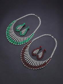 3pcs Luxury Cubic Zirconia Jewelry Set: Necklace, Earrings, Pendant, Fashion Accessory For Evening Gown, Wedding, Valentine's Day Gift - Jewelry Sets - View 3