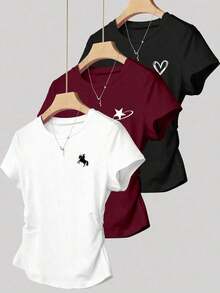 A Simple Solid-Color Short-Sleeved T-Shirt Set For Women, Suitable For Daily Wear And Easy To Match With Various Outfits. Includes 1 Piece - Multicolor 6 - View 12