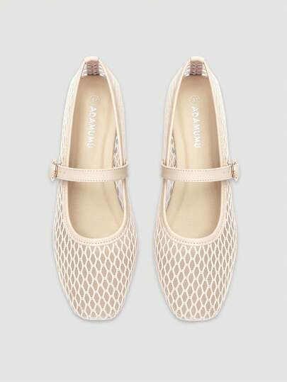 ADAMUMU 女士时尚平底芭蕾舞鞋，刺绣蕾丝网布时尚舞蹈鞋，纯色透气休闲平底鞋，方头浅色平底鞋，时尚舒适