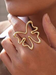 Frminee 1pc Butterfly Bohemian Style Gold Stainless Steel Ring, Handmade Butterfly Opening Adjustable Ring, Exaggerated Statement Ring - Gold - View 2