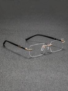 1 Pair Men's Metal Square Frameless Glasses, Retro Personalized Classical Refined Luxurious Versatile Business Style, Fashionable Eyewear Suitable For Business Reception, Commuting, Driving, Golf - Multicolor - View 8