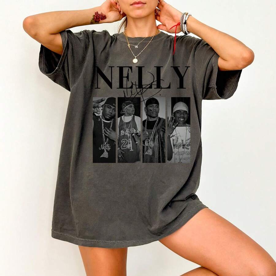 Vintage 90s Nelly Rapper Graphic T-Shirt - màu đen - Xem 1