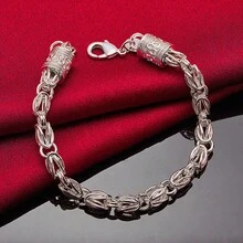 Pulsera con cierre de langosta, cadena plateada de plata esterlina 925 para mujer y hombre, joyería de moda para boda y compromiso - Plateado - Ver 5