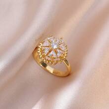 不锈钢可旋转四叶草和向日葵戒指，镶嵌锆石，适合海滩、度假、旅行摄影 - 彩色 - 查看 14