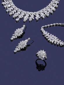 Bedazz Luxury 5-Piece Shiny Edged Tassel Cubic Zirconia Jewelry Set For Women, Perfect For Party & Bride Wedding - B0445-r - View 3