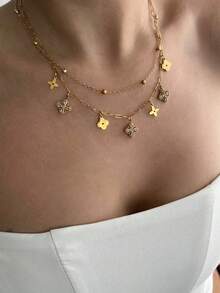 TONSI 1 Set Elegant Charming Personalized Luxury Vintage Western Minimalist Fashionable High-End Stainless Steel Cubic Zirconia 18K Gold Plated Four-Leaf Clover Floral Diamond Jewelry Set, Suitable For Summer, Holidays, Travel, Work, Daily Wear, Parties, Gatherings For Women - Multicolor - View 12