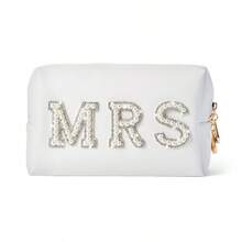 Bridal Makeup Bag, Etercycle Bridal Gift Sparkling Pearl Letter Rhinestone Embellished Makeup Bag, Waterproof PU Travel Toiletry Bag Suitable For Bachelorette Party, Bride, Wedding (Silver) - BRIDE - View 7