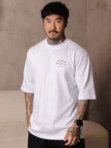 Oversized Circle Star T-Shirt With Embossed Print, Streetwear, Premium Cotton - trắng - Xem 1