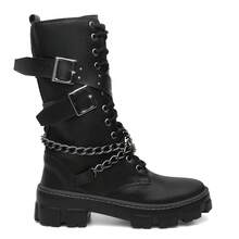 Women's High-Top Ankle Boot With Heel And Chain Detail - màu đen - Xem 3