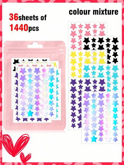 1440pcs Colorful Star Stickers, Suitable For Daily Decoration, Events And Parties, Cute And Soft-Toned Star Stickers, Can Be Used As Photo Props, Party Decorations, Laser Star Stickers, Beloved By Ladies With Adorable Star Design, Can Be Used To Decorate Face, Makeup, Parties, Music Festivals And Cosplay, Affordable Price, Makeup Tools, Applicable For Various Occasions, Parties, Music Festivals, Y2K Style, Makeup.