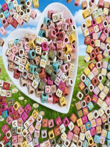 300/600/1000pcs Mixed Color Acrylic Letter Pattern Square Spacer Beads For Jewelry Making - Multicolor - View 1